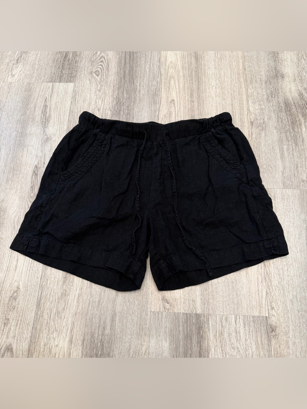 Briggs Black Linen Blend Drawstring Shorts Size Small